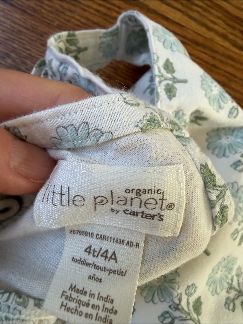 Girls White Dress with Green Floral Print and Ruffle Straps - Picture 3 of 3